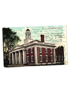 Town Hall Lenox Mass Litho Chrome Vintage Postcard Written Stamped 1918